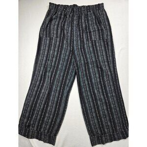 Time And Tru Striped Linen Blend Wide Leg Pants L Black & White Womens Pull On